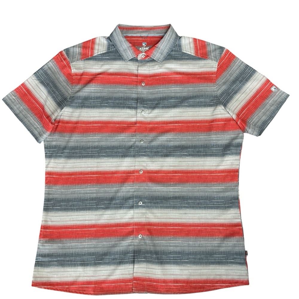 KUHL Ikonik Persuadr Shirt Sz Large Red Striped Performance Snap Gorpcore